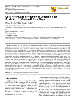 Cost, Return, and Profitability of Vegetable Seed Production in Western Rukum, Nepal