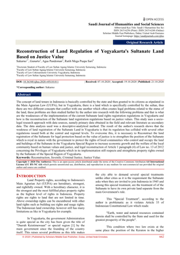 Reconstruction of Land Regulation of Yogyakarta's Sultanate Land Based on Justice Value Sukarno1*, Gunarto2, Agus Pandoman3, Ratih Mega Puspa Sari4