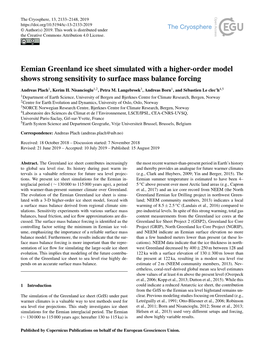 Eemian Greenland Ice Sheet Simulated with a Higher-Order Model Shows Strong Sensitivity to Surface Mass Balance Forcing