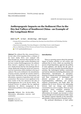 Anthropogenic Impacts on the Sediment Flux in the Dry-Hot Valleys of Southwest China—An Example of the Longchuan River