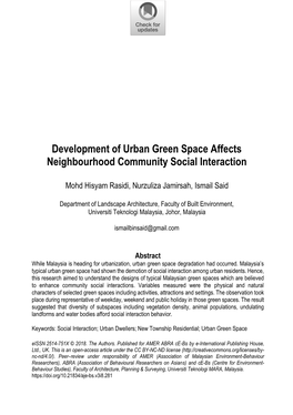 Development of Urban Green Space Affects Neighbourhood Community Social Interaction