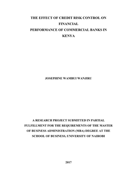 The Effect of Credit Risk Control on Financial Performance of Commercial Banks in Kenya