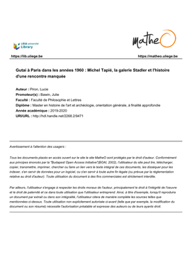Gutai À Paris Dans Les Années 1960 : Michel Tapié, La Galerie Stadler Et L'histoire D'une Rencontre Manquée