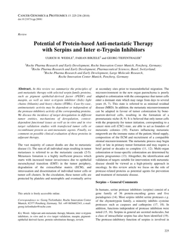 Potential of Protein-Based Anti-Metastatic Therapy with Serpins and Inter Α-Trypsin Inhibitors