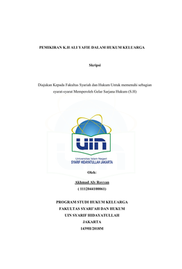 PEMIKIRAN K.H ALI YAFIE DALAM HUKUM KELUARGA Skripsi