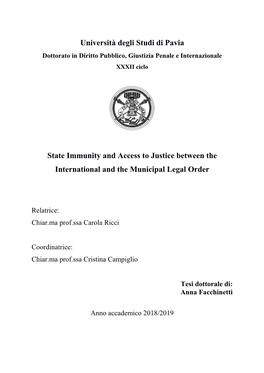 Università Degli Studi Di Pavia State Immunity and Access to Justice