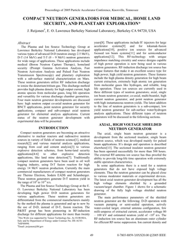 Compact Neutron Generators for Medical, Home Land Security, and Planetary Exploration* J