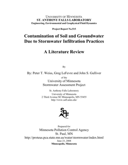 Contamination of Soil and Groundwater Due to Stormwater Infiltration Practices