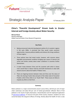 China's “Peaceful Development” Dream Leads to Greater Internal and Foreign Anxiety About Water Security