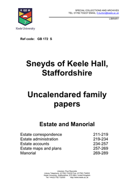 Sneyds of Keele Hall, Staffordshire Uncalendared