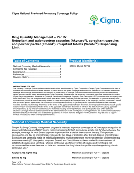 Akynzeo®), Aprepitant Capsules and Powder Packet (Emend®), Rolapitant Tablets (Varubitm) Dispensing Limit