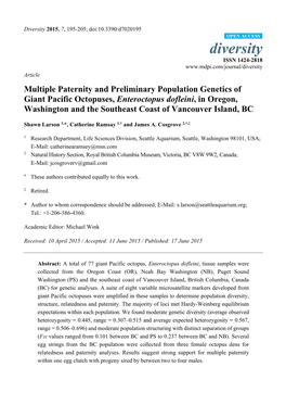 Multiple Paternity and Preliminary Population Genetics of Giant Pacific