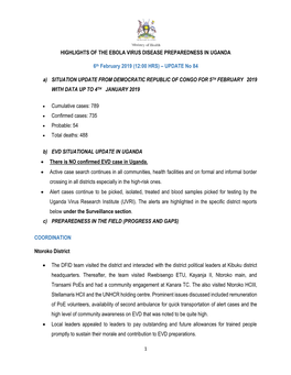 HIGHLIGHTS of the EBOLA VIRUS DISEASE PREPAREDNESS in UGANDA 6Th February 2019