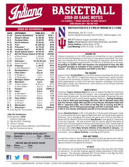 @INDIANAMBB 2019-20 SCHEDULE Northwestern (5-8, 0-3 B1G) AT