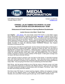 Strong, Lalas Tabbed Fox Sports 1'S Lead Major