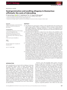 Seed Germination and Seedling Allogamy in Rosmarinus Officinalis