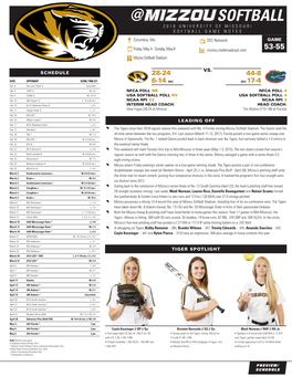 @ Softball 2018 University of Missouri Softball Game Notes