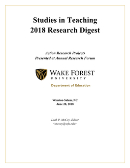 Studies in Teaching 2018 Research Digest