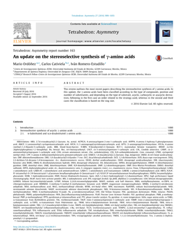 An Update on the Stereoselective Synthesis of Î³-Amino Acids