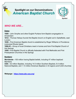 Baptist Denomination Information