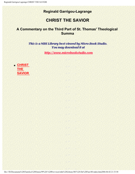 Reginald Garrigou-Lagrange CHRIST the SAVIOR