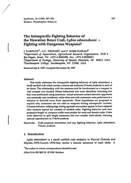 The Intraspecific Fighting Behavior of the Hawaiian Boxer Crab, Lybia