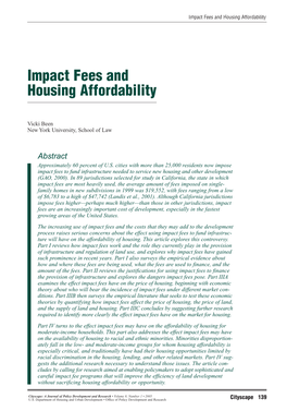 Impact Fees and Housing Affordability