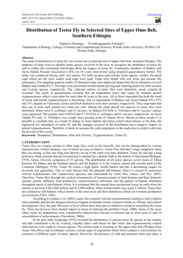 Distribution of Tsetse Fly in Selected Sites of Upper Omo Belt, Southern Ethiopia