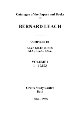 Catalogue of the Papers of Bernard Leach