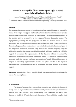 Acoustic Waveguide Filters Made up of Rigid Stacked Materials with Elastic Joints