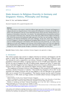 State Answers to Religious Diversity in Germany and Singapore: History, Philosophy and Strategy