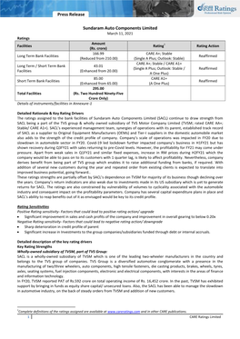 Press Release Sundaram Auto Components Limited