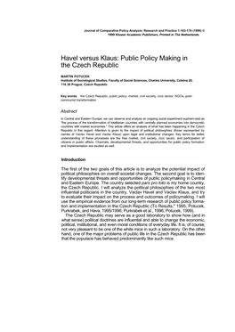 Havel Versus Klaus: Public Policy Making in the Czech Republic