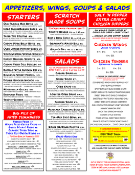 Appetizers, Wings, Soups & Salads