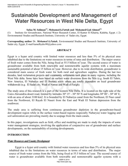 Sustainable Development and Management of Water Resources in West Nile Delta, Egypt