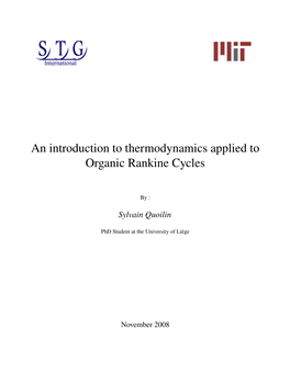 An Introduction to Thermodynamics Applied to Organic Rankine Cycles