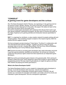 "CONSOLE" a Gaming Event for Game Developers and the Curious