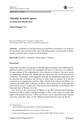 Chirality in Metric Spaces in Memoriam Michel Deza