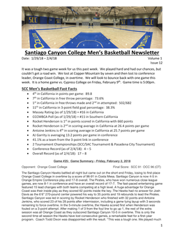 Santiago Canyon College Men's Basketball Newsletter