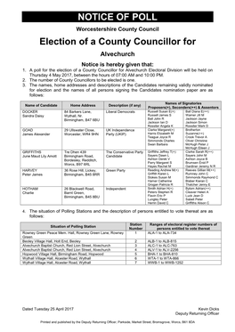 NOTICE of POLL Election of a County Councillor