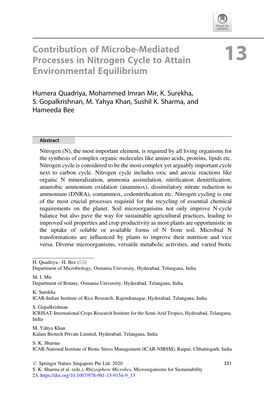 Contribution of Microbe-Mediated Processes in Nitrogen Cycle to Attain 13 Environmental Equilibrium