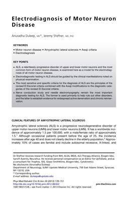 Electrodiagnosis of Motor Neuron Disease