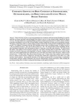 Comparing Growth and Body Condition of Indoor-Reared, Outdoor-Reared, and Direct-Released Juvenile Mojave Desert Tortoises