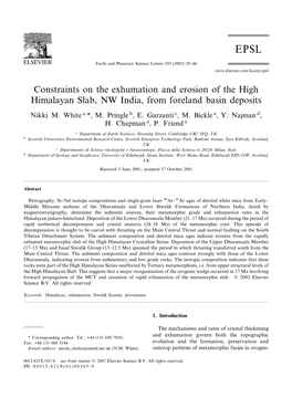 Constraints on the Exhumation and Erosion of the High Himalayan Slab, NW India, from Foreland Basin Deposits