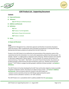 LEAF Product List: Supporting Document– V1 – August 2019 Page 1 of 12