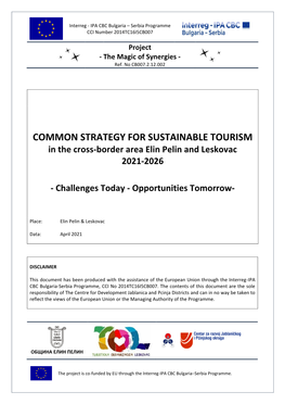COMMON STRATEGY for SUSTAINABLE TOURISM in the Cross-Border Area Elin Pelin and Leskovac 2021-2026