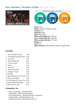 Kiss Smashes, Thrashes & Hits Mp3, Flac