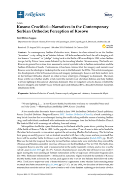 Kosovo Crucified—Narratives in the Contemporary Serbian Orthodox