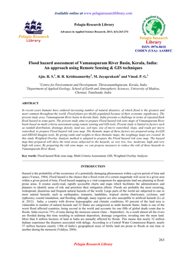 Flood Hazard Assessment of Vamanapuram River Basin, Kerala, India: an Approach Using Remote Sensing & GIS Techniques