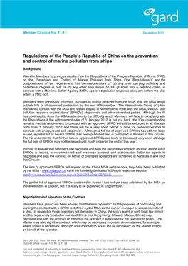 Regulations of the People's Republic of China on the Prevention and Control of Marine Pollution from Ships